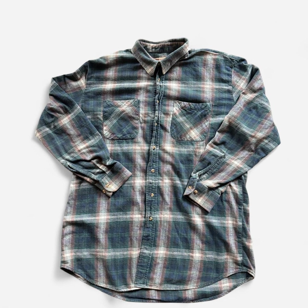 Vintage Big Mac blue, white & red plaid cotton flannel shirt, 2XL tall